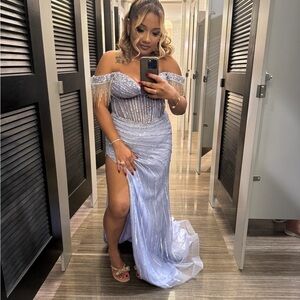 Strapless Light Blue Evening Dress